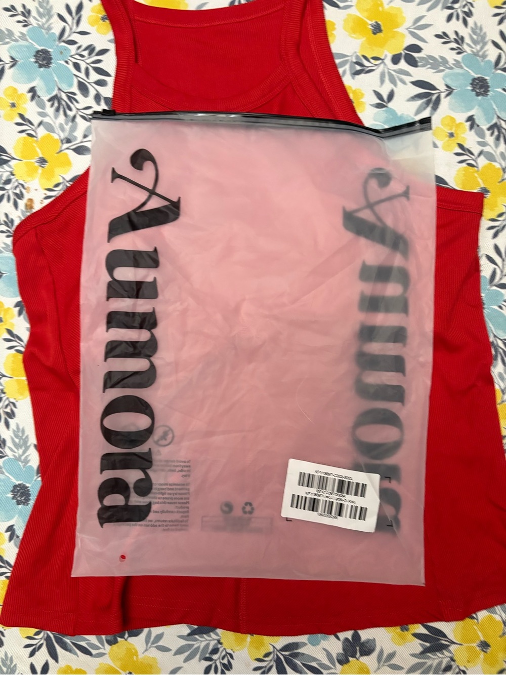 Red Ribbed Tank Top with built in cups